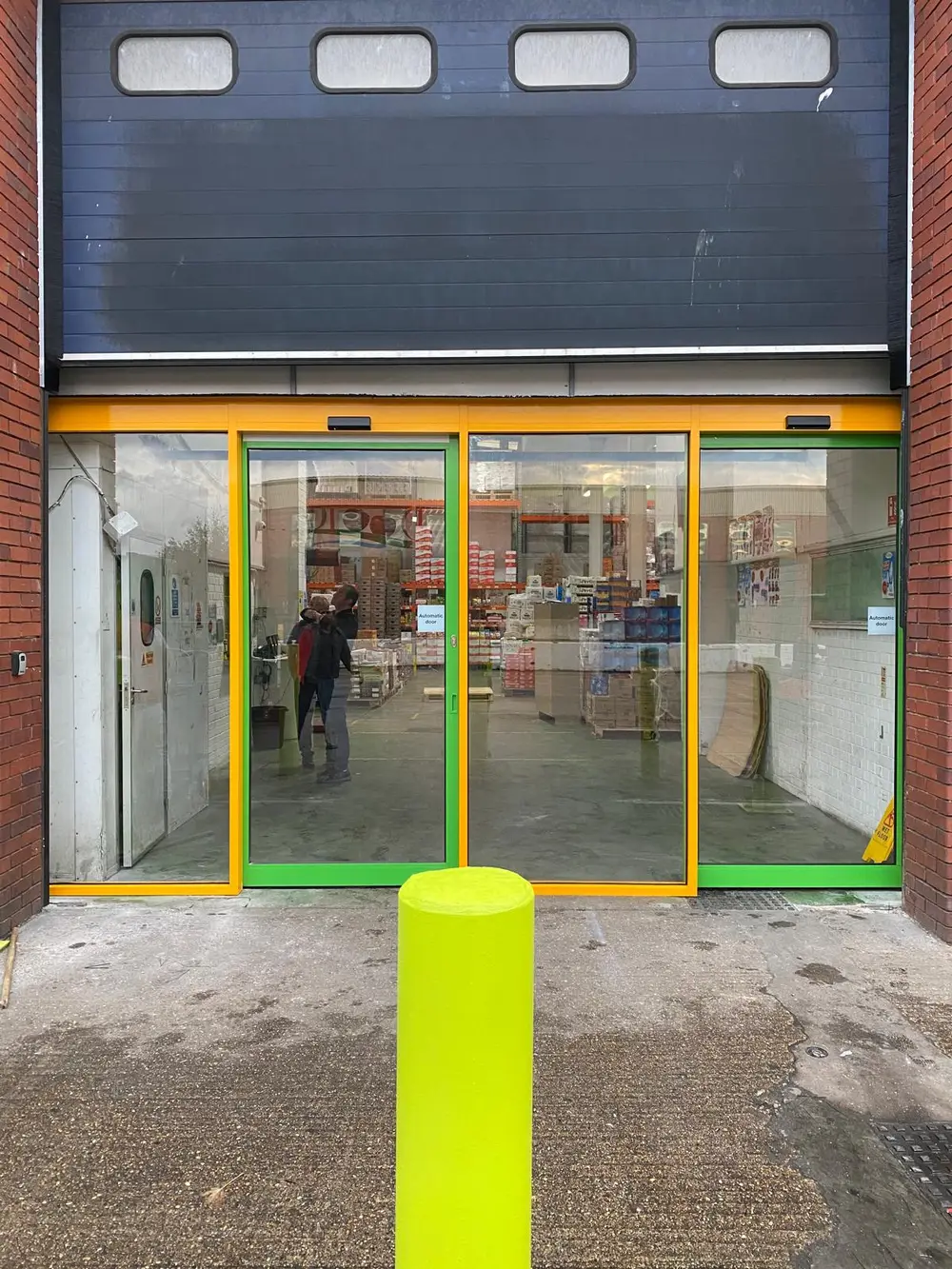 Automatic sliding doors installed at a wholesale store entrance