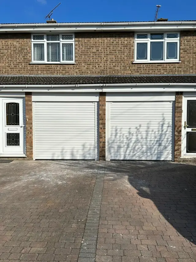 White domestic garage roller shutter installation
