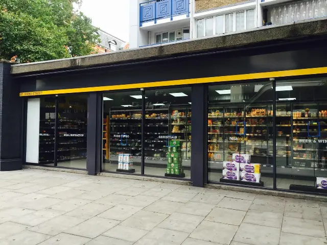Nisa Local shopfront with full-width glazing and entrance