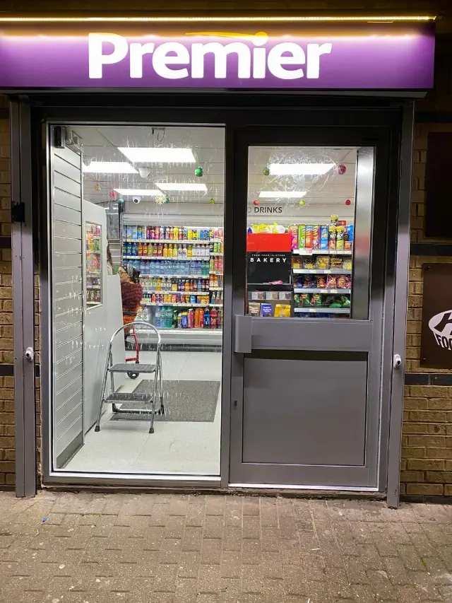 Glazed entrance door and shopfront for a Premier convenience store