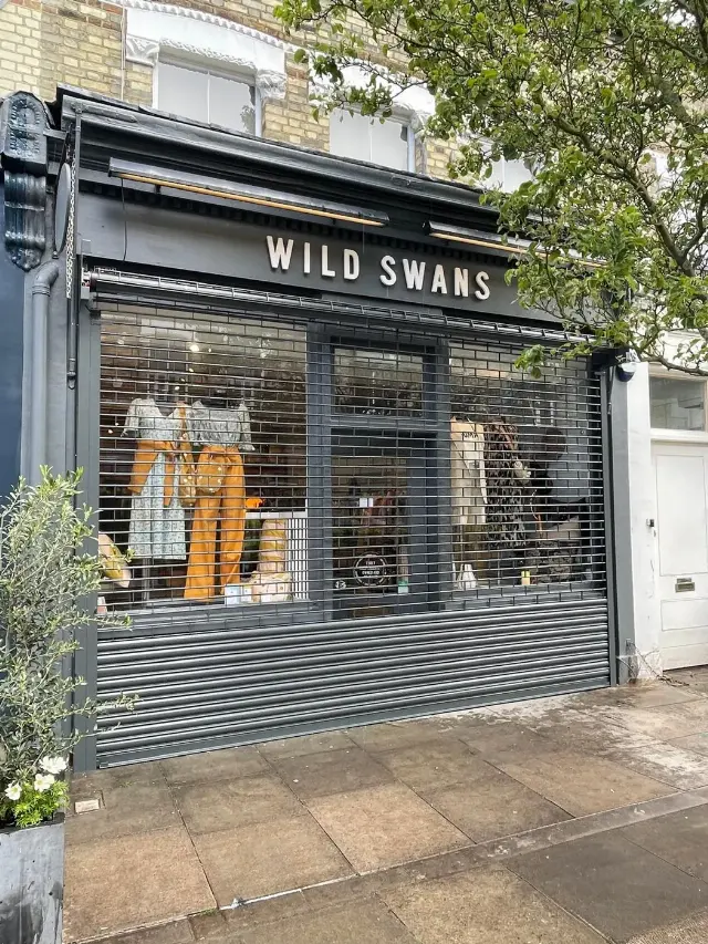 Rolling grill shutter on the Wild Swans boutique frontage
