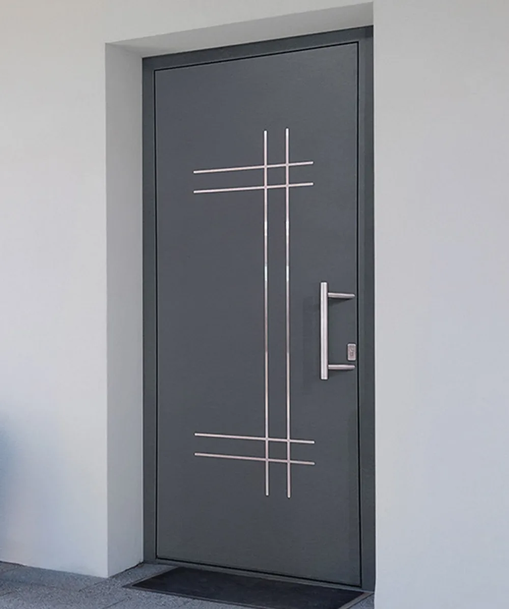 Modern steel security door with a slimline designer finish